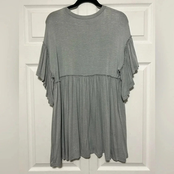 Urban Outfitters oversized Gray/Green mini frock dress w flutter sleeves Sz S - Picture 7 of 8